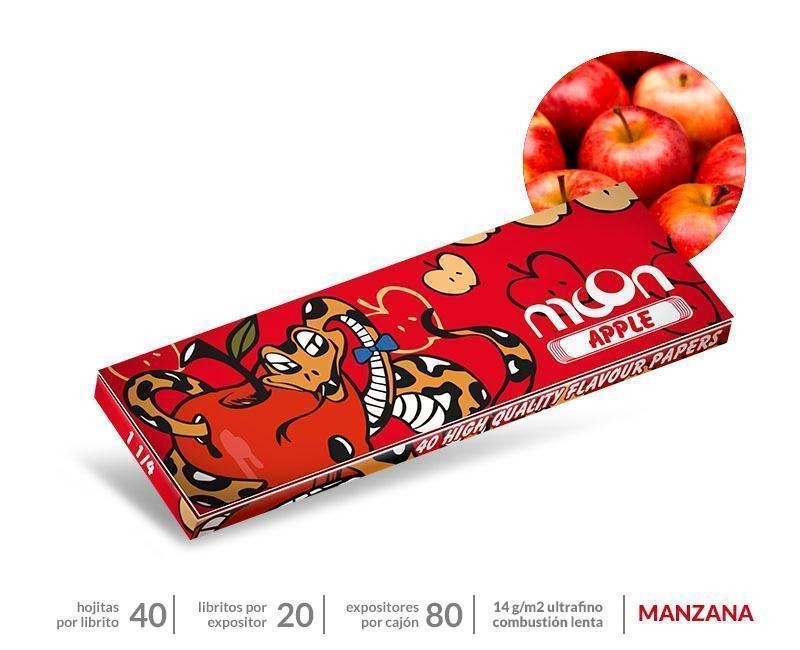 Papel 1 1/4 Ultrafino sabor Manzana Moon Expositor 20 librillos