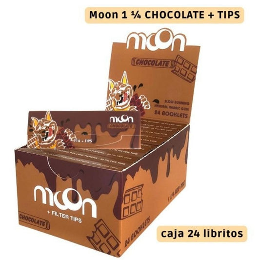 Papel 1 1/4 Ultrafino sabor Chocolate con Tips Expositor 24 librillos Moon
