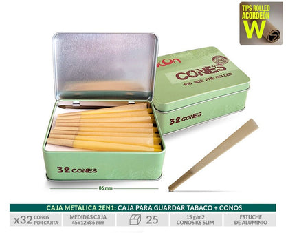 Caja 32 Conos Papel Sin Blanquear Tamaño Slim Moon